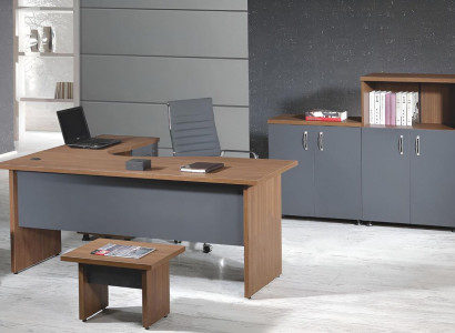 Complete Office Corner Office Table Office Furniture 4 Piece Wood Set Gray Computer Furniture